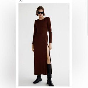 ZARA Maxi Dress With Shoulder Pads, Open Back & Slit (Size Medium)